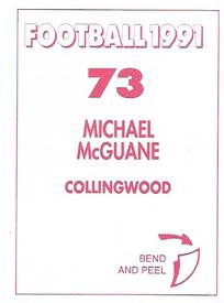 1991 Select AFL Stickers #73 Michael McGuane Back